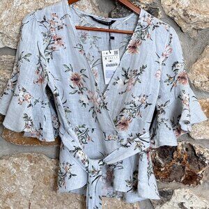 Zara Women Floral Linen Airy Blouse Top, New with tag, small